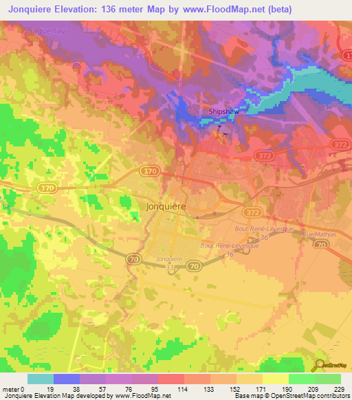 Jonquiere,Canada Elevation Map