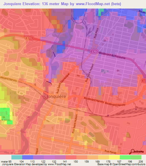Jonquiere,Canada Elevation Map