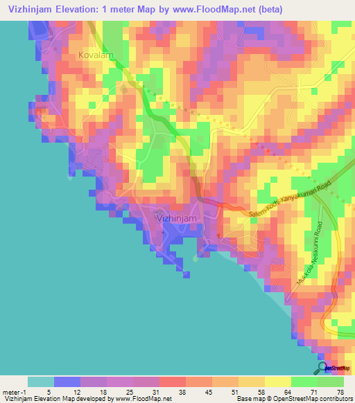 Vizhinjam,India Elevation Map