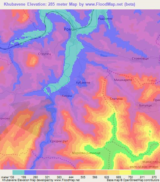 Khubavene,Bulgaria Elevation Map