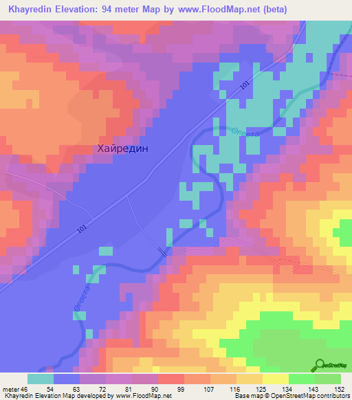 Khayredin,Bulgaria Elevation Map