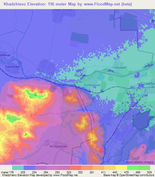 Khadzhievo,Bulgaria Elevation Map