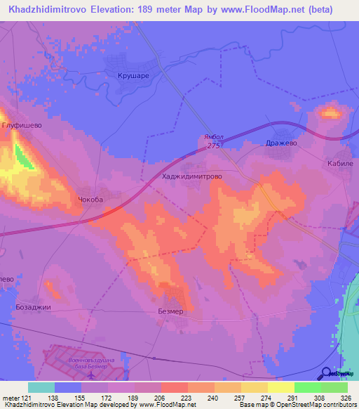 Khadzhidimitrovo,Bulgaria Elevation Map