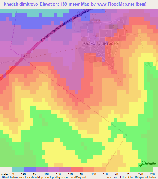 Khadzhidimitrovo,Bulgaria Elevation Map