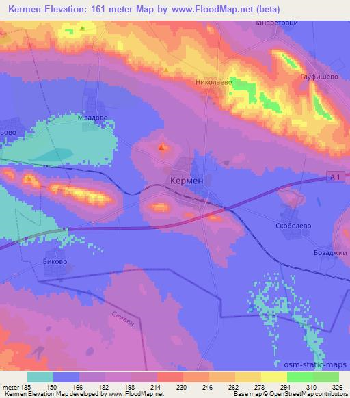 Kermen,Bulgaria Elevation Map