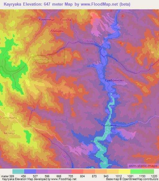 Kayryaka,Bulgaria Elevation Map