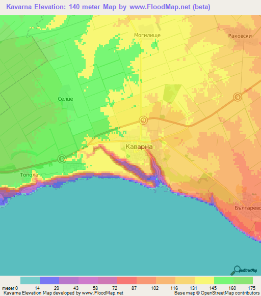 Kavarna,Bulgaria Elevation Map