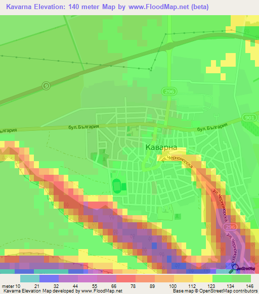 Kavarna,Bulgaria Elevation Map