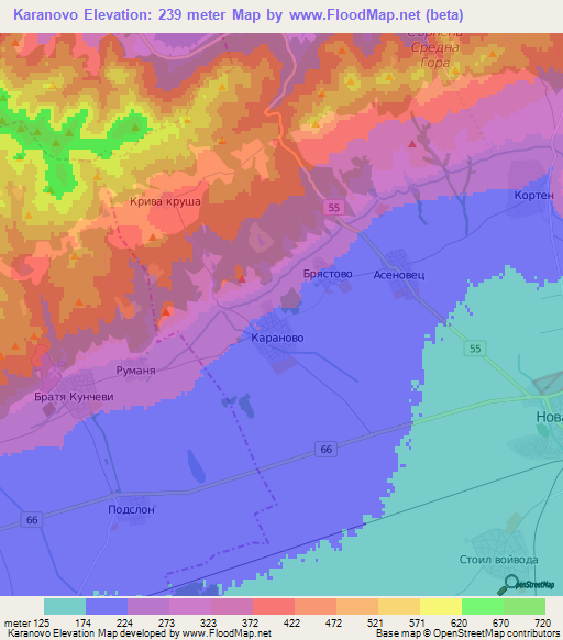 Karanovo,Bulgaria Elevation Map