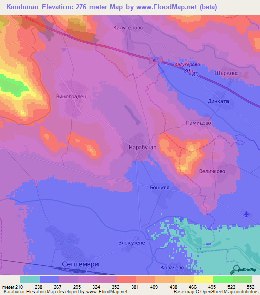 Karabunar,Bulgaria Elevation Map