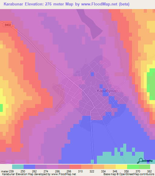 Karabunar,Bulgaria Elevation Map