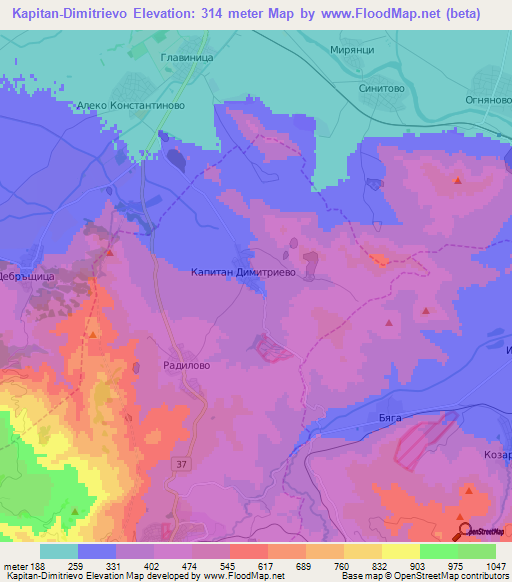 Kapitan-Dimitrievo,Bulgaria Elevation Map