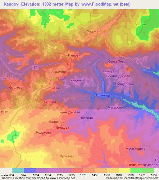 Kandovi,Bulgaria Elevation Map