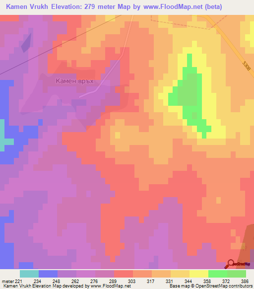 Kamen Vrukh,Bulgaria Elevation Map