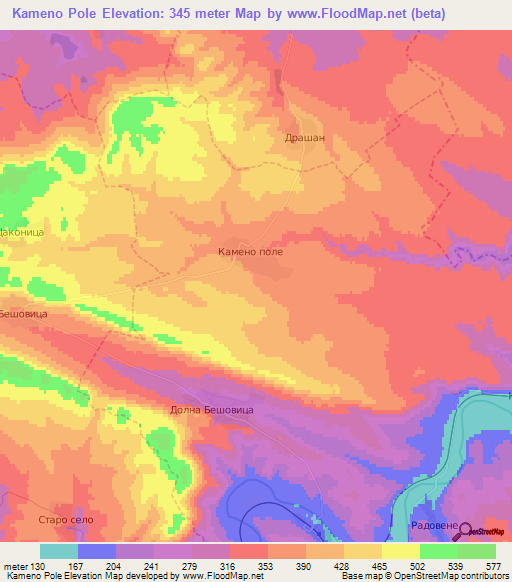 Kameno Pole,Bulgaria Elevation Map