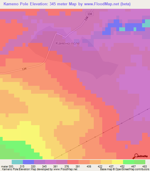 Kameno Pole,Bulgaria Elevation Map