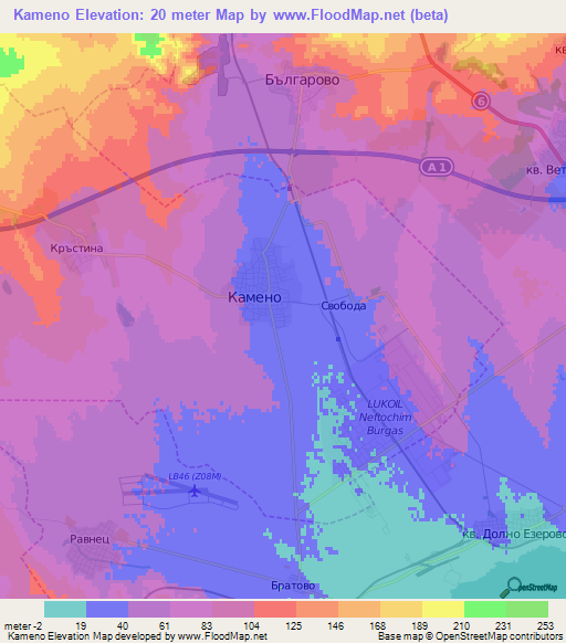 Kameno,Bulgaria Elevation Map