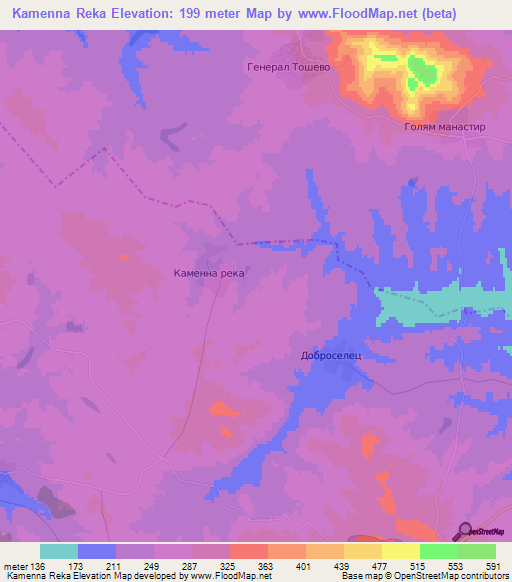 Kamenna Reka,Bulgaria Elevation Map