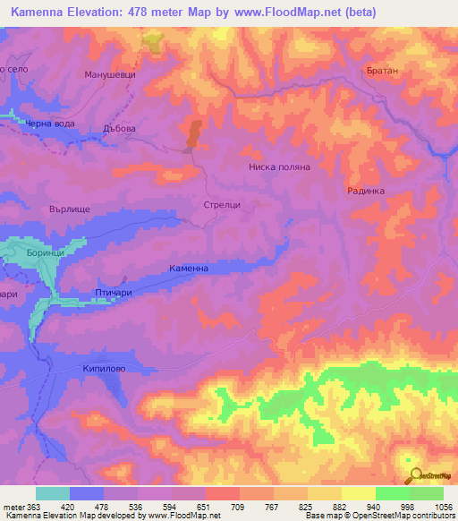 Kamenna,Bulgaria Elevation Map