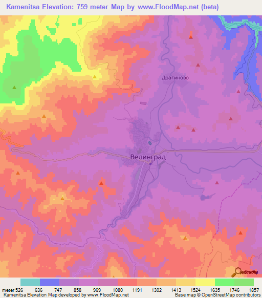 Kamenitsa,Bulgaria Elevation Map