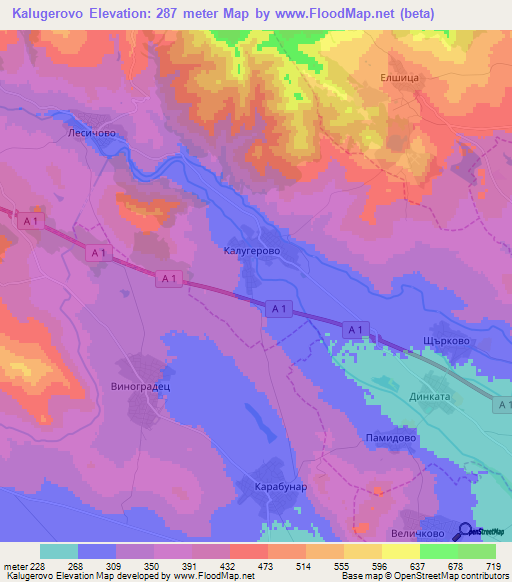 Kalugerovo,Bulgaria Elevation Map