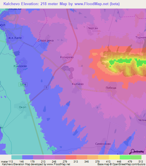 Kalchevo,Bulgaria Elevation Map