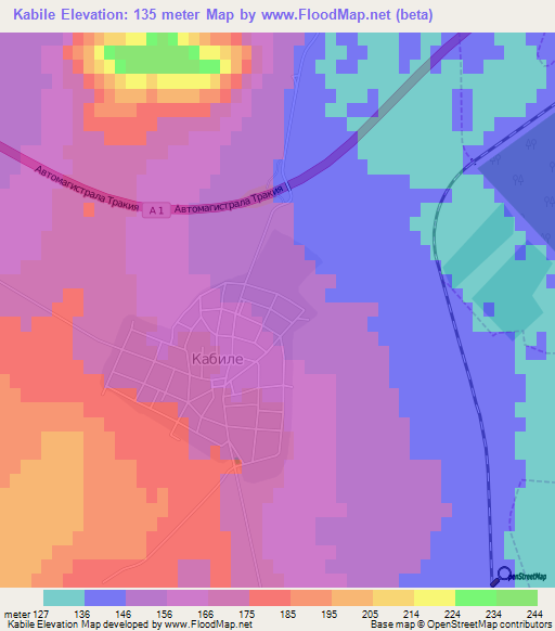 Kabile,Bulgaria Elevation Map