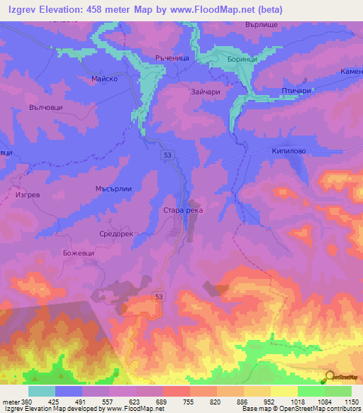 Izgrev,Bulgaria Elevation Map