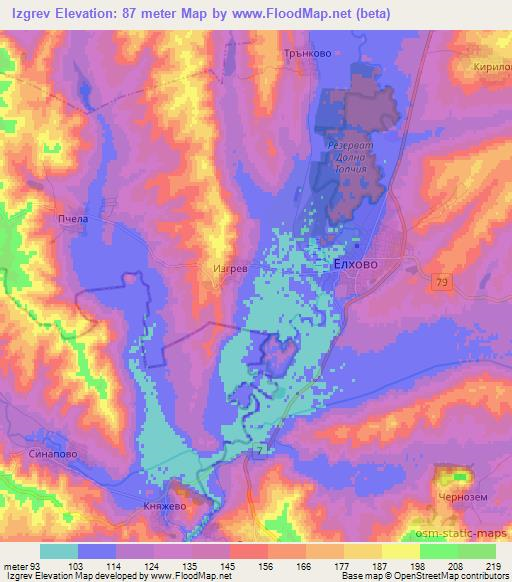 Izgrev,Bulgaria Elevation Map