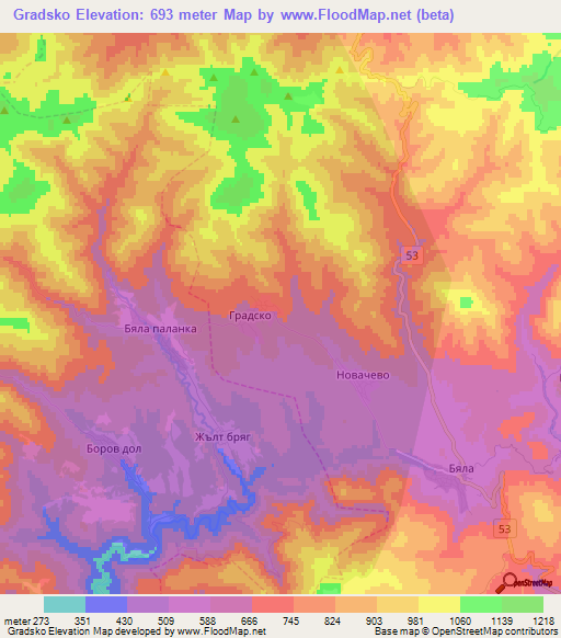 Gradsko,Bulgaria Elevation Map