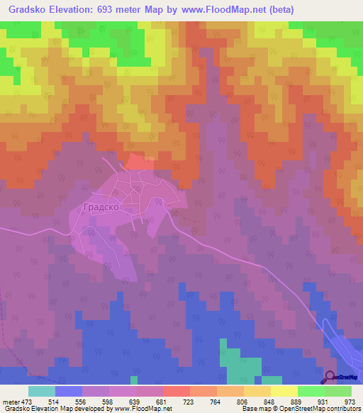 Gradsko,Bulgaria Elevation Map