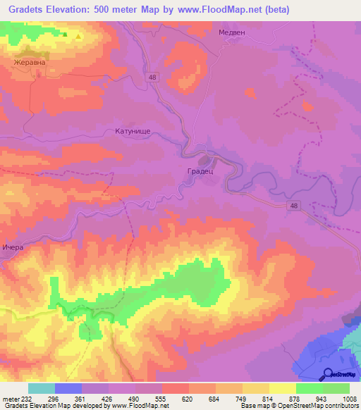 Gradets,Bulgaria Elevation Map