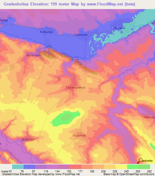 Gradeshnitsa,Bulgaria Elevation Map