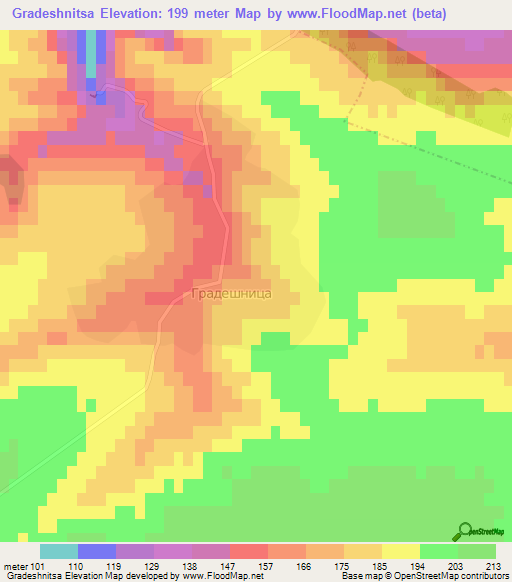 Gradeshnitsa,Bulgaria Elevation Map