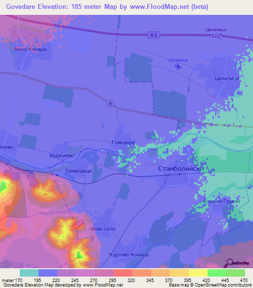Govedare,Bulgaria Elevation Map