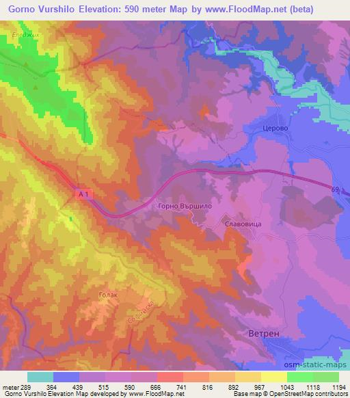 Gorno Vurshilo,Bulgaria Elevation Map