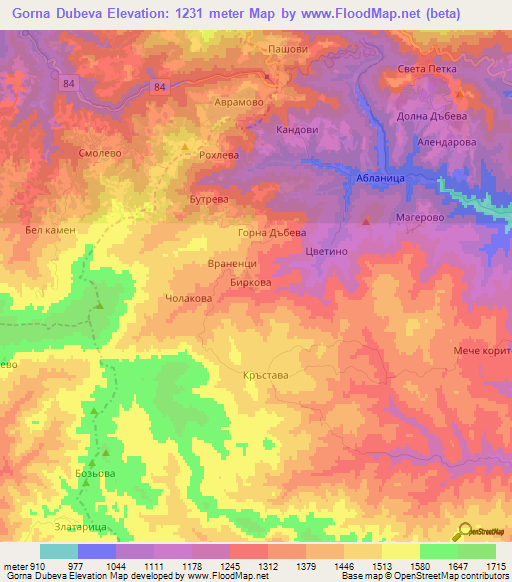 Gorna Dubeva,Bulgaria Elevation Map