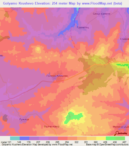 Golyamo Krushevo,Bulgaria Elevation Map