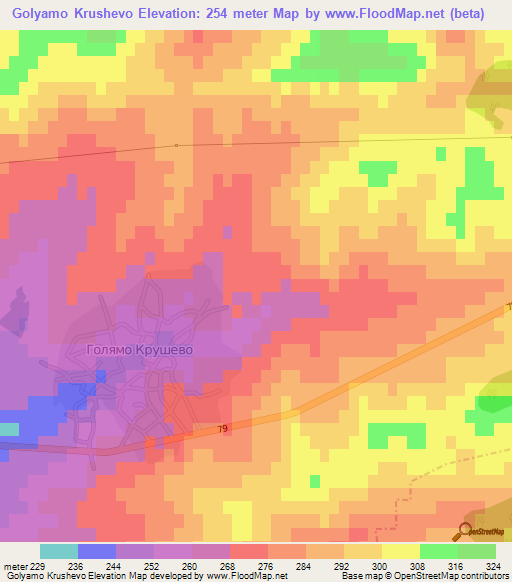 Golyamo Krushevo,Bulgaria Elevation Map