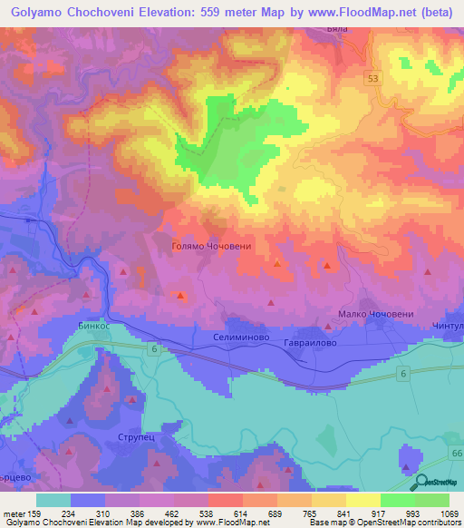 Golyamo Chochoveni,Bulgaria Elevation Map