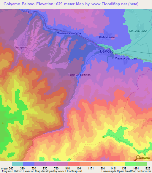 Golyamo Belovo,Bulgaria Elevation Map