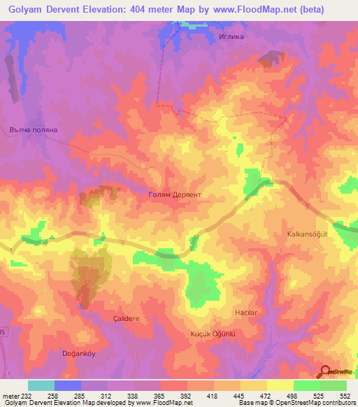 Golyam Dervent,Bulgaria Elevation Map