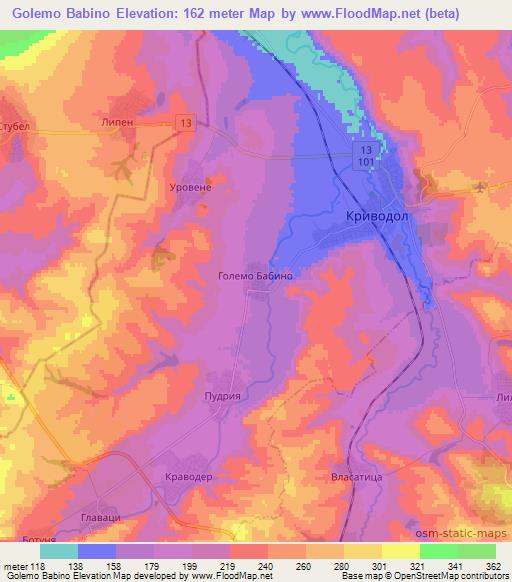 Golemo Babino,Bulgaria Elevation Map