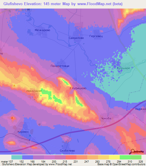 Glufishevo,Bulgaria Elevation Map