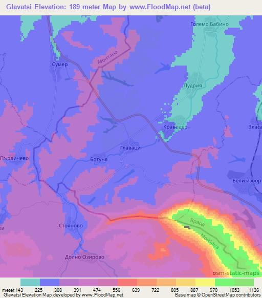 Glavatsi,Bulgaria Elevation Map