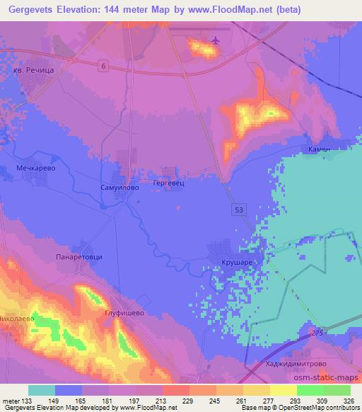 Gergevets,Bulgaria Elevation Map