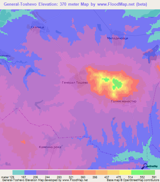 General-Toshevo,Bulgaria Elevation Map