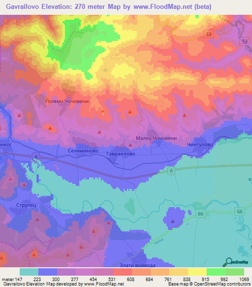 Gavrailovo,Bulgaria Elevation Map