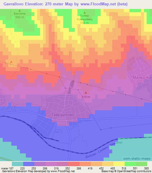 Gavrailovo,Bulgaria Elevation Map