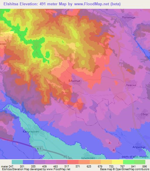 Elshitsa,Bulgaria Elevation Map